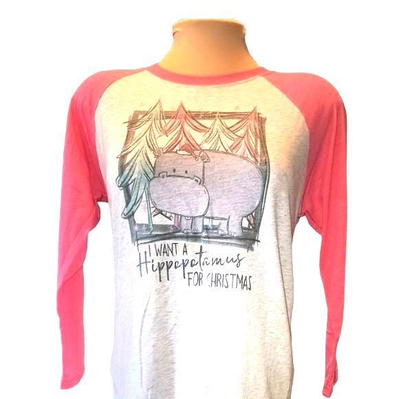 Next Level Apparel Christmas "Hippopotamus" Gray & Pink Graphic Jersey Size XS - Picture 2 of 6